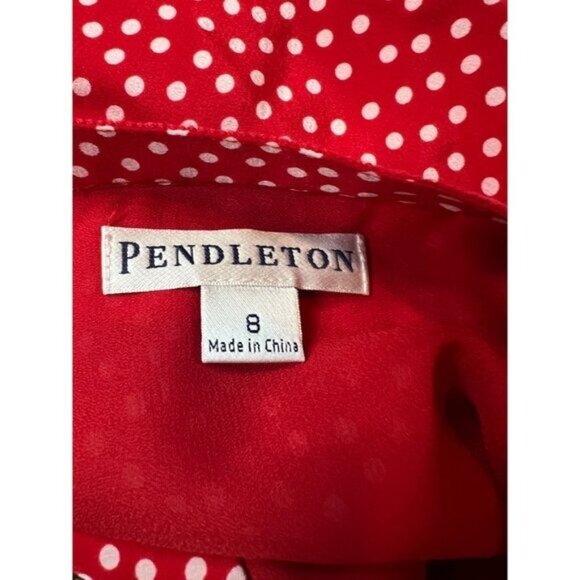 Pendleton Red & White Polka Dot Midi Skirt Size 8 Silk blend Classic Work - Picture 2 of 9
